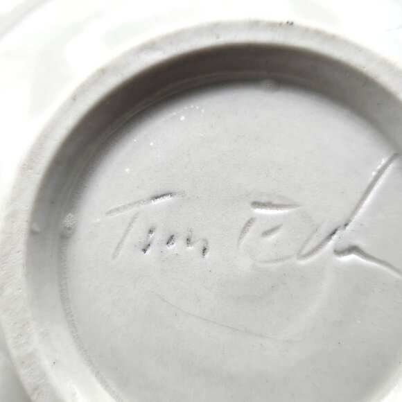 Feed The Kitty Cat Already Dish Bowl Blue White Paw Prints Artist Signed - Picture 6 of 6